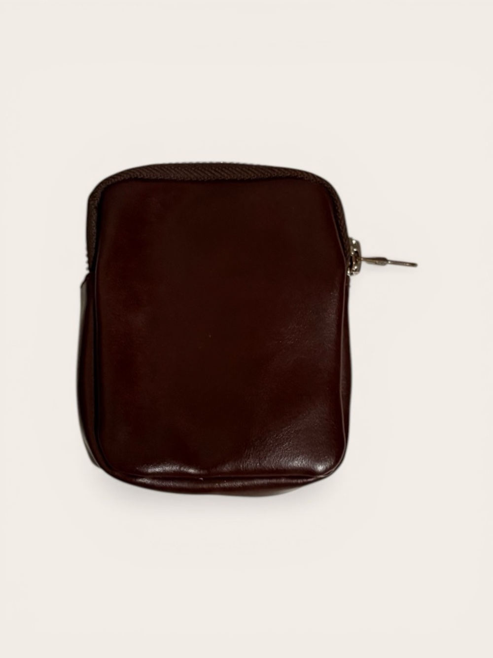 Two Unisex Brown Leather Zip Pouches